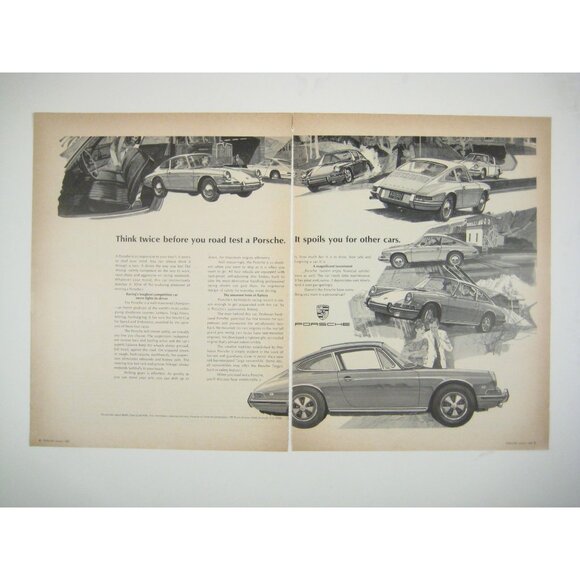 Vintage 1969 Porsche Print Ad 2 Page Think Twice Spoils You for Other Car Sports - Picture 1 of 2